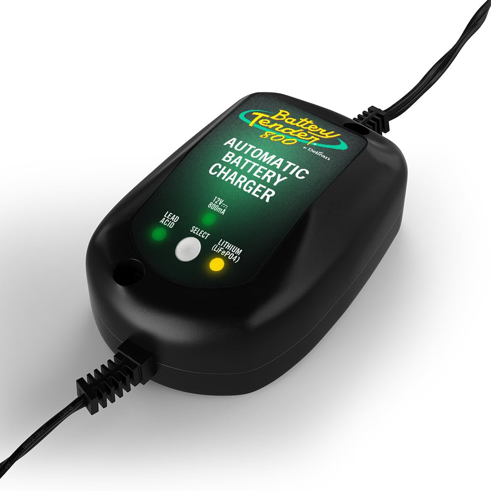 800mA 12V Weather Resistant Battery Charger and Maintainer - Marine and Automotive Smart Fully Automatic for Boats Watercraft - Selectable Lead Acid Lithium - 022-0150-DL-WH
