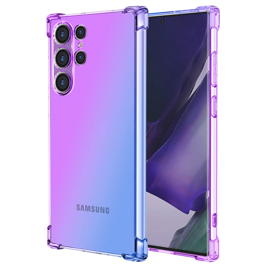 for Galaxy S22 Ultra Case,Samsung S22 Ultra Case, Cute Clear Gradient Slim Shockproof Soft Flexible TPU Back Phone Protective Cover for Samsung Galaxy S22 Ultra 5G (Purple/Blue)