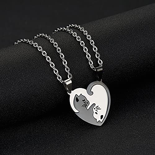 Cat Friendship Necklace for 2 Ladies Matching Heart Necklaces for Couples Necklace for Him and Her set Birthday Christmas Day Gifts