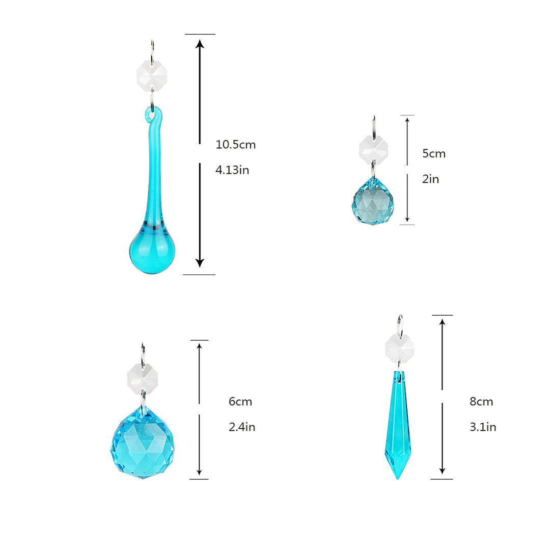 H&D 20PCS Blue Glass Crystal Teardrop Chandelier Prisms Parts Hanging Glass Crystal Pendants Beads Set