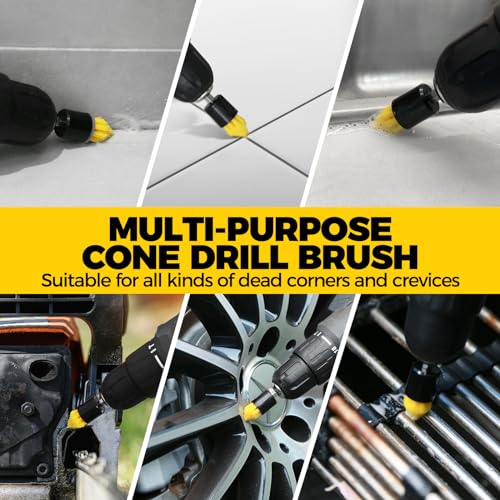 6Pack Cleaning Brush Power Scrubber Cleaning Brush Extended Long Attachment Set All Purpose Scrub Brushes Kit for Grout, Floor, Tub, Shower, Tile, Bathroom,Car Cleaning Brush,Yellow