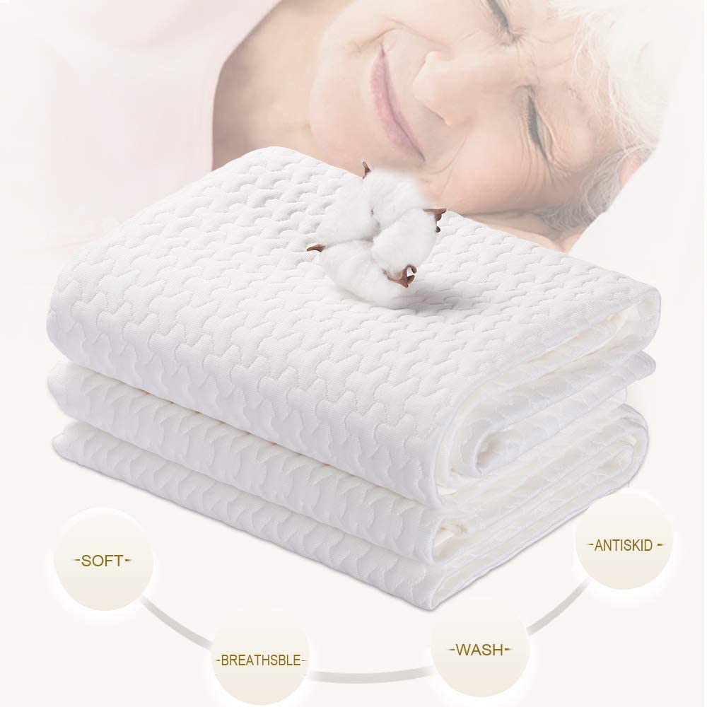 Waterproof Bed Pad Washable and Reusable Underpads 4 Layer Incontinence Mattress Protector 100% Cotton Surface for Children Adults and Pets