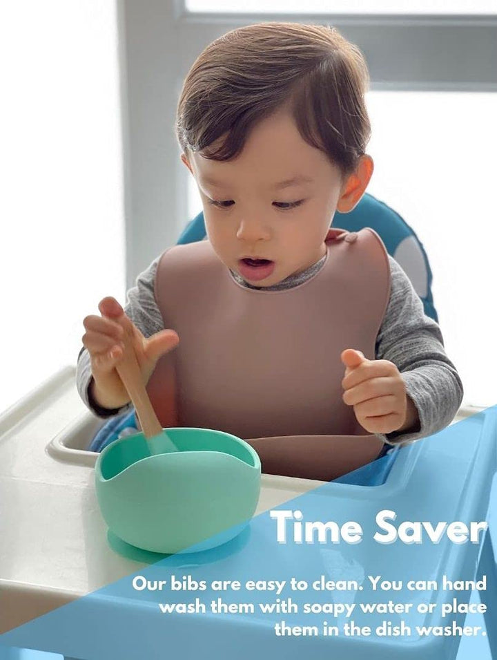 Silicone Baby Bib with Food Catcher, Adjustable Fit Waterproof, Silicone Bibs for Girl, Boy, Infant and Toddlers Ages 6 to 36 Months