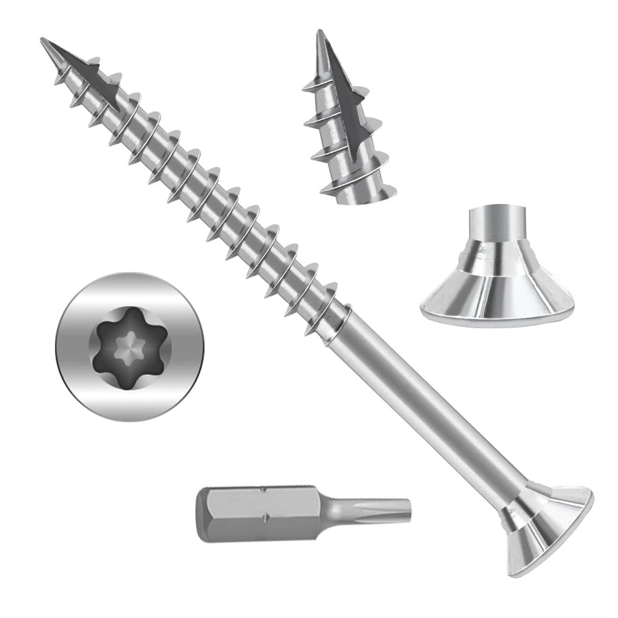 Wood Screws #6 × 1-1/2 inch Torx Star Drive Deck Screws Flat Head M3.5 × 40 Countersunk T10 Self Tapping Thread Cut 200pcs Carbon Steel Galvanized, (Small Box)