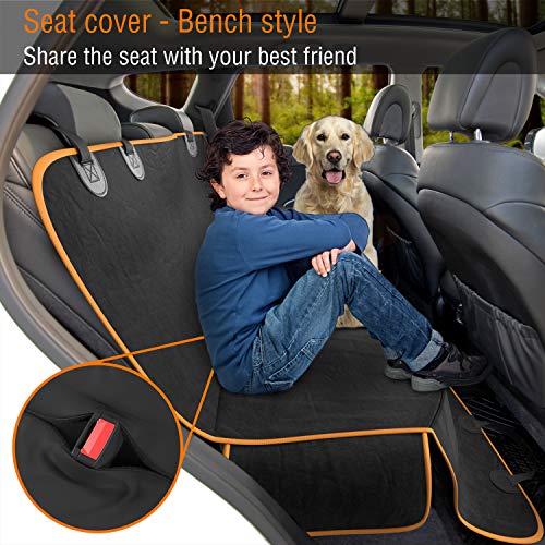 Dog Car Seat Cover Car Seat Protector- Dog Seat Cover for Back Seat of SUVs, Trucks, Cars - Waterproof & Convertible Dog Hammock for Car Backseat - Dog Travel Accessories- Orange