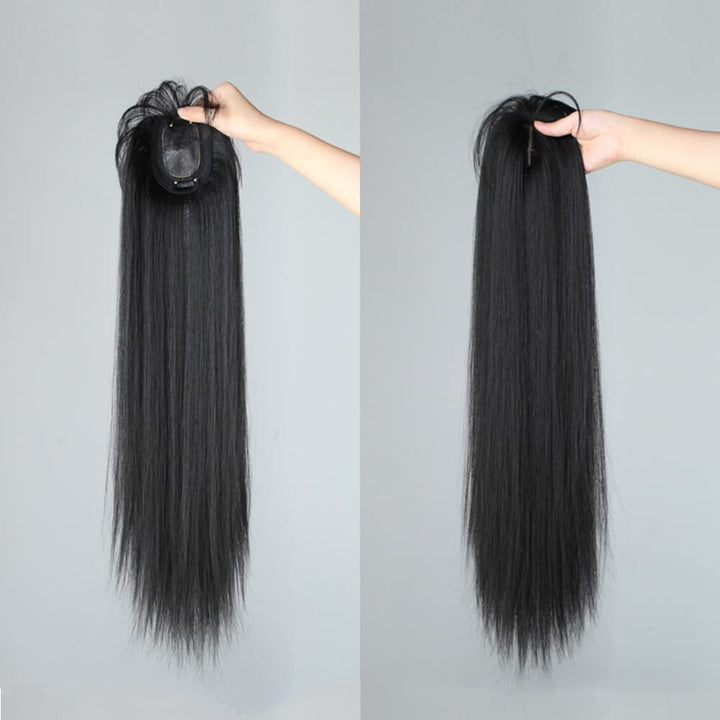 50cm Long Seamless Nature Look Clip in Hairpiece with Side-Fringe Extension Forehead Topper for Women with Thinning Hair Straight Black