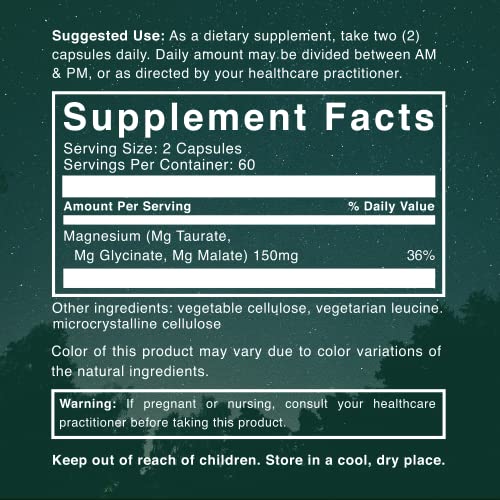 Triple Calm Magnesium 150 mg - 120 Capsules – Magnesium Complex Compound Supplement with Magnesium Glycinate, Malate, and Taurate. Calming Blend for Promoting Rest and Relaxation.