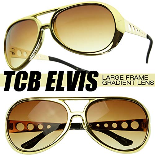 Large King of Rock Rock & Roll TCB Aviator Sunglasses (Silver)