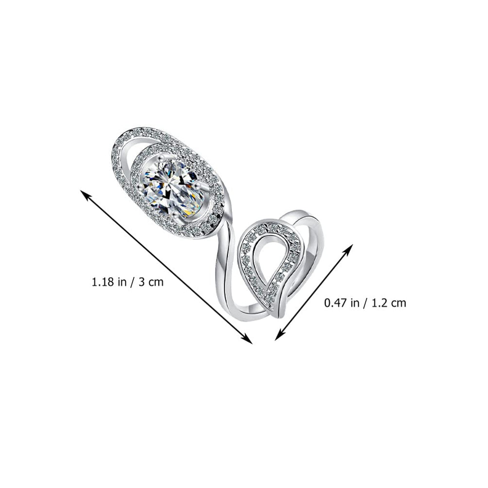Crystal Fingernail Rings Adjustable Open Rhinestone Nail Cover Ring Decorative Knuckle Nail Art Charm Rings Finger Jewelry Decoration for Salon White