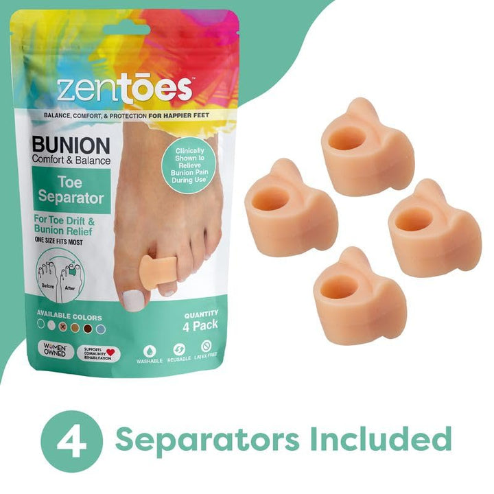Pack of 4 Toe Separators and Spreaders for Relieving Pain Associated with Bunions Overlapping Toes and Toe Drift (Beige)