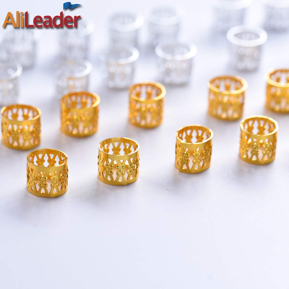 Mixed Golden Silver Dreadlock Beads for Hair Adjustable No Rust Aluminum Metal Cuffs Beads 8.5mm 100pcs Braiding Hair Decoration Jewelry (Mixed Golden Silver)