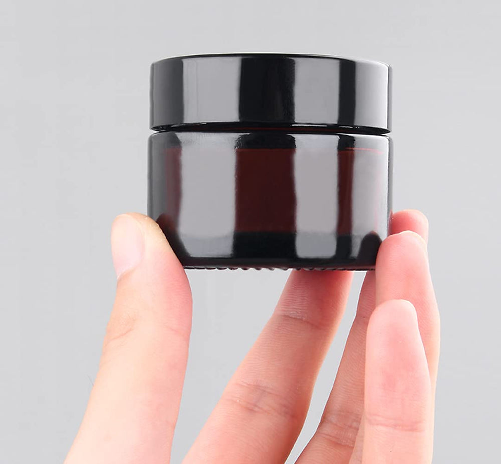 Ericotry 10Ml: 6Pcs 10Ml Amber Glass Jar Empty Refillable Cosmetic Face Cream Lip Balm Storage Jars Bottle Container Pot with Liners and Screw Black Lid for Make Up Essential Oils Lotion