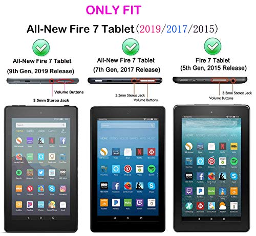 2019 Fire 7 Tablet Case for Kids - Kids Shock Proof Case Cover with Handle and Stand for Amazon Kindle Fire 7 Inch Tablet (Compatible with 9th/7th/5th Generation, 2019/2017/2015 Release)-Rose