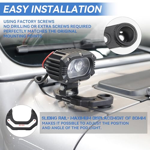 Seven Sparta 1 Pair Light Mounting Brackets for 2018-2023 Jeep Wrangler JL/JLU 2020 2021 2022 2023 Gladiator JT A-Pillar Windshield Light Mount Easy to Install