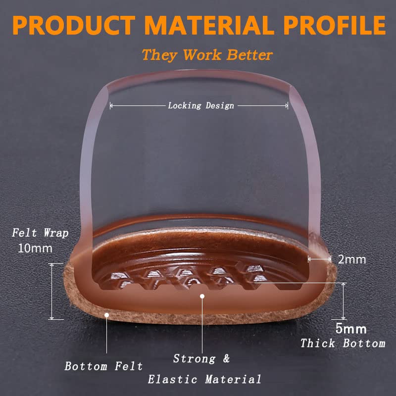 24 Pack Small Silicone Chair Leg Floor Protectors for Hardwood Floors, Clear Chair Leg Caps with Wrapped Felt to Scratches and Noise, Free Moving Table Leg Covers (Round, Fit: 0.8 - 1.1)
