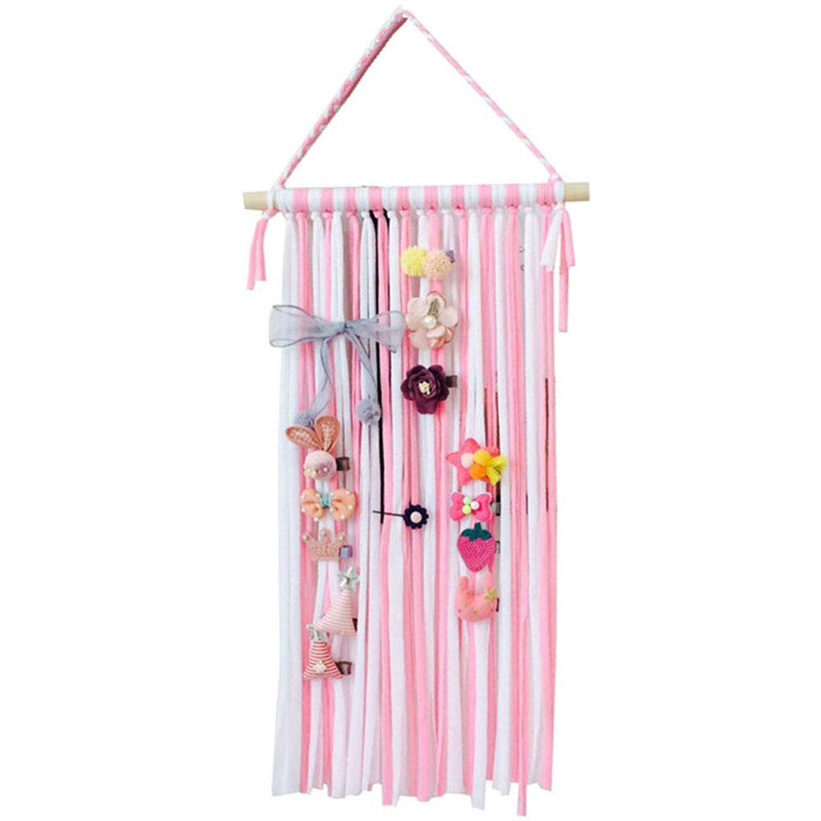 1Pc 24in Hair Bow Holders Hair Clips Headbands Holders Hanger Dispaly and Storage Organizer for Baby Girls Room Door Wall Hanging Decor (Pink and White)