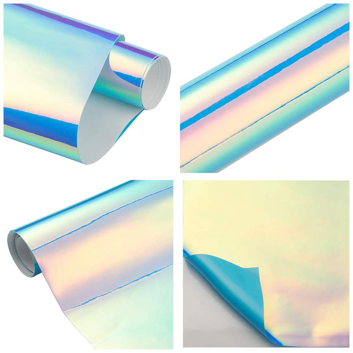 AuMoHall Holographic Laser Blue Car Vinyl Wrap Gloss Color Change DIY Air-Release Adhesive Film Rainbow Finish Roll, 53'' x 23.6''