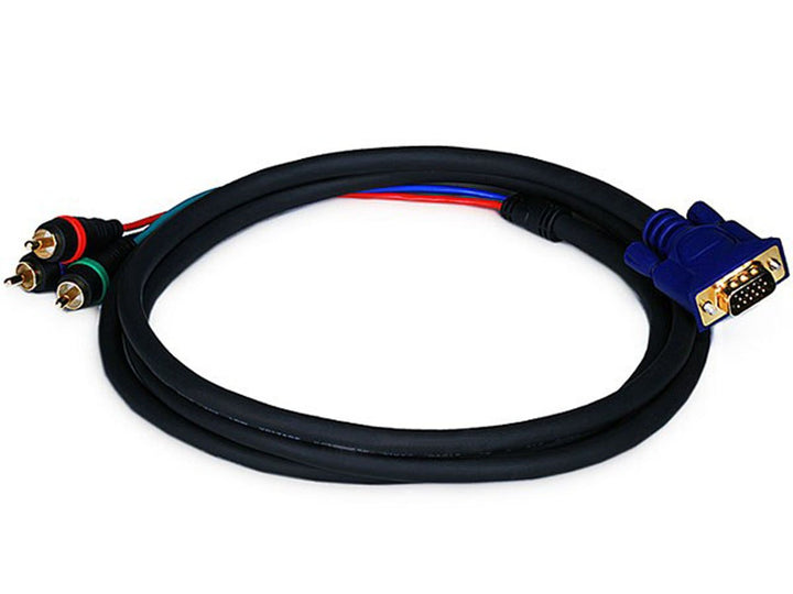 Video Cable - 6 Feet - VGA to 3 RCA Component Adapter for Projectors, Gold plated connectors and pins