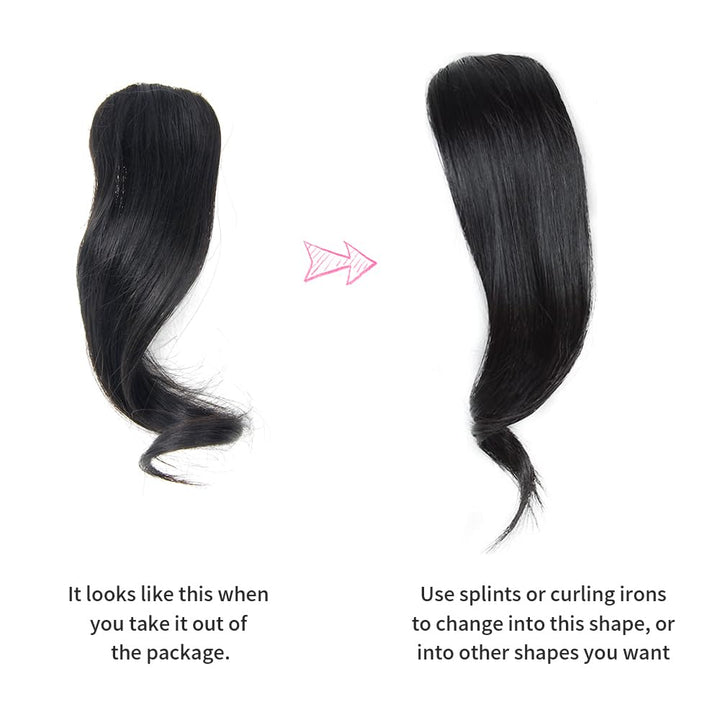 2PCS Wave Side Bang Clip in Bangs Real Human Hair Wave Fringe Hair Extensions(Natural Black Color)