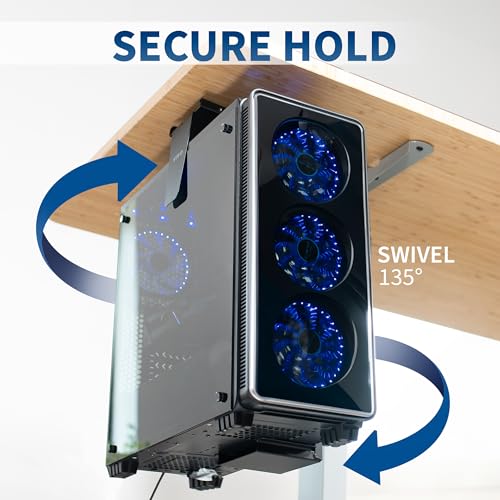 Adjustable Under Desk and Wall PC Mount, Computer Case CPU Holder with Swivel Action and Secure Locking, Black, MOUNT-PC01