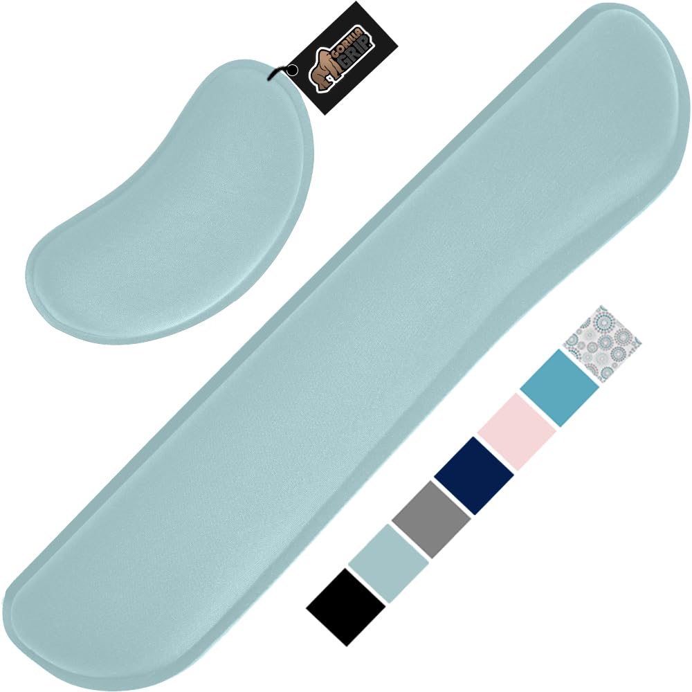 Silky Gel Memory Foam Wrist Rest for Computer Keyboard, Mouse, Ergonomic Design for Typing Pain Relief, Desk Pads Support Hand, Arm, Mousepad Rests, Stain Resistant, 2 Piece Pad Sky Blue