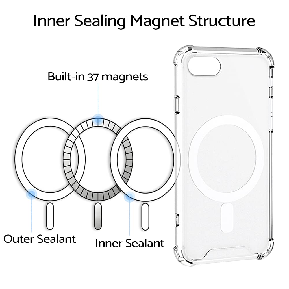 MX SLIM for iPhone SE 2022/iPhone SE 2020/iPhone 8 Magnetic Case, Compatible with Magsafe, Hybrid Transparent HD Clear Case with Wrist Strap, Scratch Resistant, Air Bumper Shock-Absorbing Corners