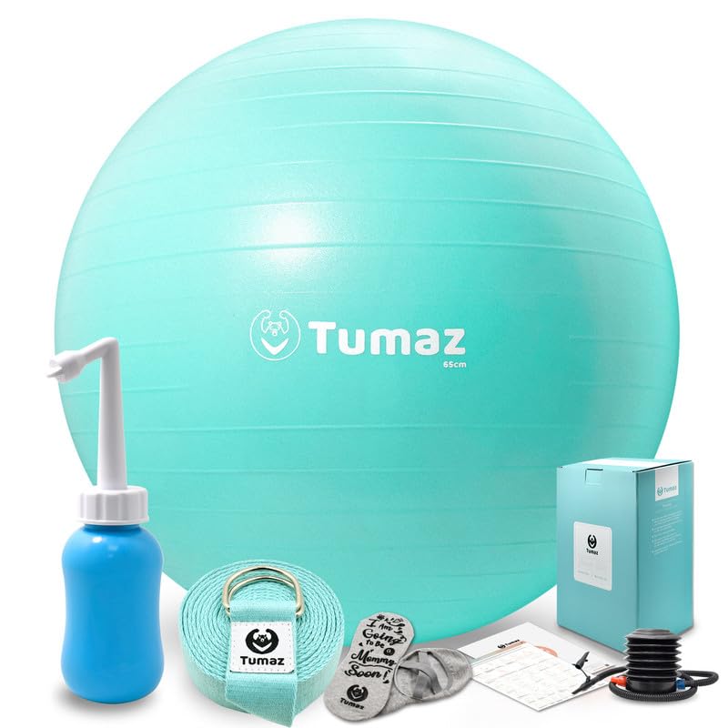 Birth Ball - Birthing Ball for Pregnancy & Labor - Including Birthing Ball/Peri Bottle/Yoga Strap/Non-Slip Socks - Pregnancy Ball for Exercises Set with Quick Foot Pump & Instruction Poster