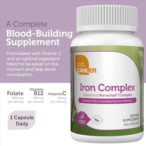 - Iron Supplement with Vitamin C - Capsule Iron Pills for Women and Men - High Absorption, Easy on Stomach, Kosher Ferrous Iron Supplements with Vitamins C, B12, Folate & More - 100 Count