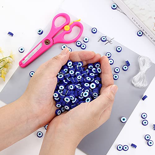 100pcs Evil Eye Polymer Clay 10mm Spacer Beads for Women Jewelry Making DIY Bracelet Necklace Hair Clip Accessories (Blue Evil Eye)