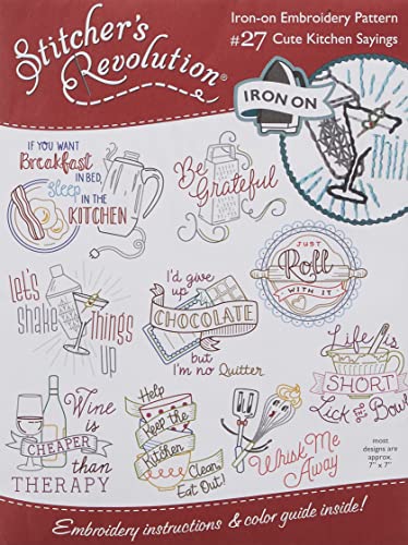 Stitcher's Revolution Cute Kitchen Sayings Iron-On Transfer Patterns for Embroidery, red