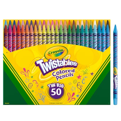 Twistables Colored Pencil Set (50ct), No Sharpen Colored Pencils For Kids, Coloring Book Pencils, Stocking Stuffers for Kids, Holiday Gift, 4+