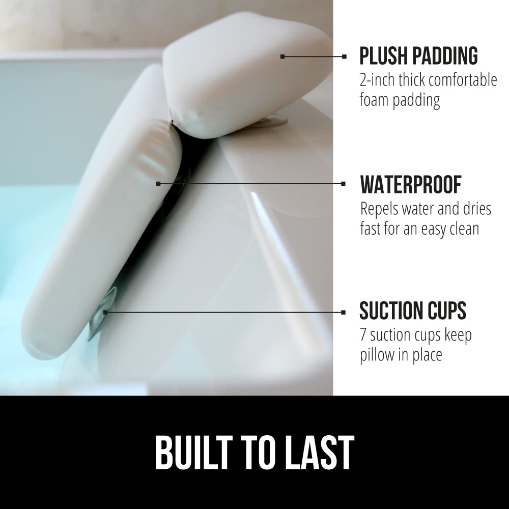 Bath Pillow for Tub, Comfortable Bathtub Pillows for Neck Head and Back Support, Strong Suction Waterproof Headrest, Cushion Rest for Curved or Straight Tubs, Spa Accessories, White