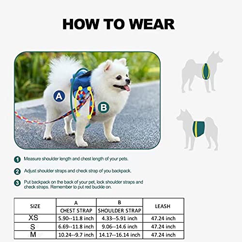Colorful Lightweight Dog Backpack with Free Leash Adjustable Cute Water Repellent Harness with Breathable Mesh Material Saddle Bag for Small, Medium & Large Dogs Outdoor Hiking(Red)