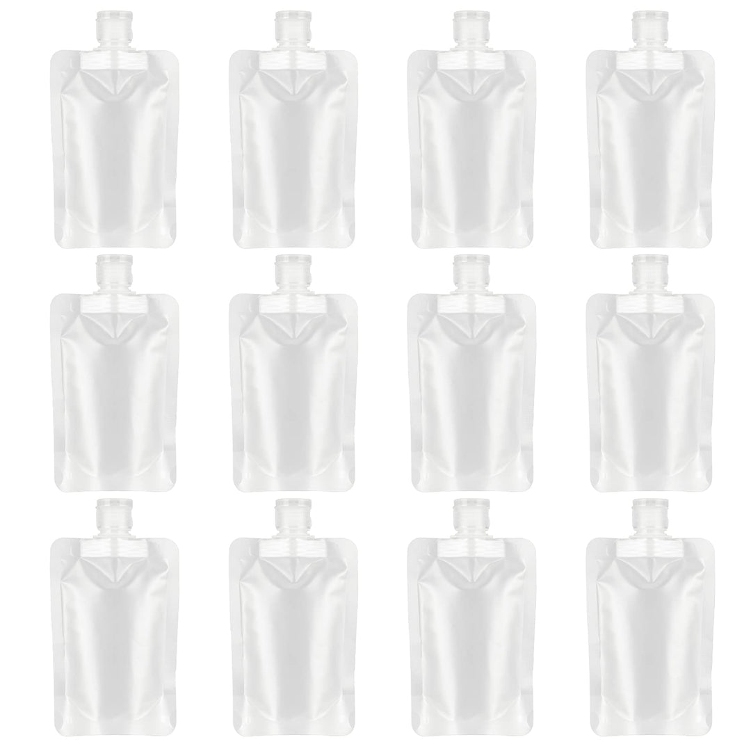 12 Pieces 100ml Leakproof Travel Pouches for toiletries Bulk Travel Size Refillable Squeeze Pouches Containers TSA Approved Empty Stand Up Pouch for Lotion Shampoo Liquids 3.4oz