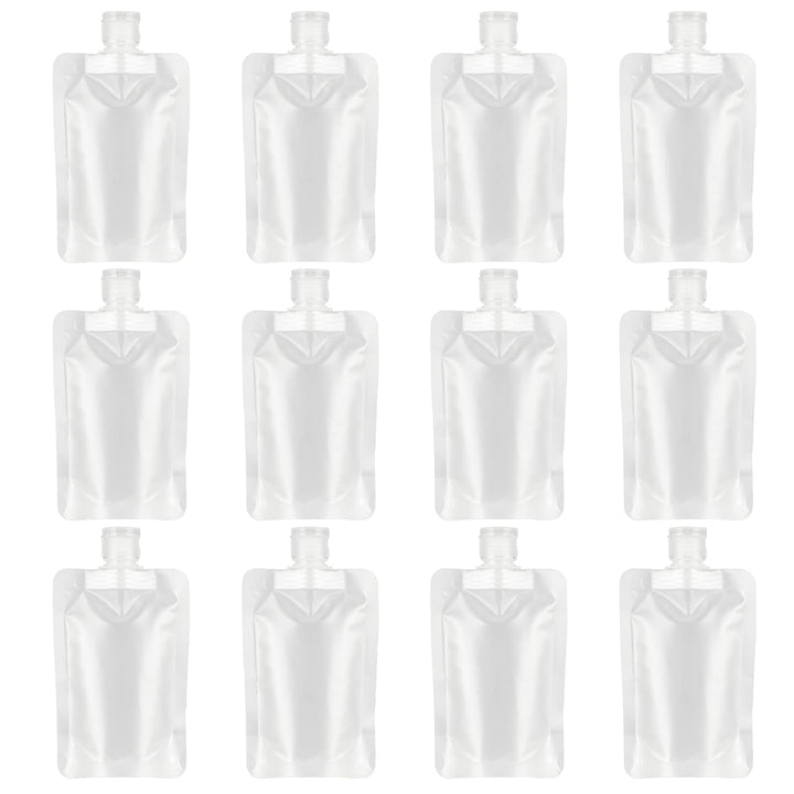12 Pieces 100ml Leakproof Travel Pouches for toiletries Bulk Travel Size Refillable Squeeze Pouches Containers TSA Approved Empty Stand Up Pouch for Lotion Shampoo Liquids 3.4oz