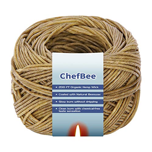 200 FT Organic Hemp Wick, Hemp Wick Well Coated Natural Beeswax for Hemp Wick Lighter or Candle Making, Slow Burn, No Dripping, Standard Size(1.1mm)