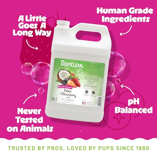 Deodorizing Dog Shampoo for Smelly Pets, Professional Dog Shampoo, Long Lasting Odor Control, Puppy Safe, USA Made, Berry Scent, 1 Gal