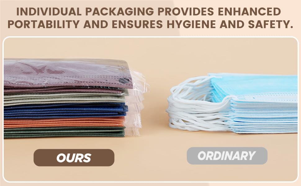 Face Mask Disposable Adult - 4 Ply Protection Masks 50 Pack Individually Wrapped Mask Multicolored Breathable Safety Masks for Women & Men