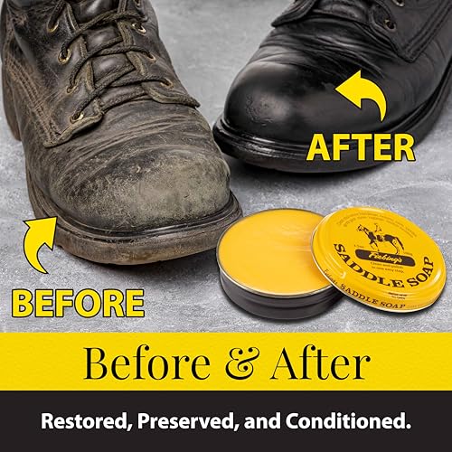 Fiebing's Yellow Saddle Soap for Leather (3.5 oz Tin) - Leather Cleaner & Conditioner to Soften, Protect & Restore Leathercraft - Leather Soap for Car Seat, Couch, Shoe, Purse, Boot, Bag, & Saddles
