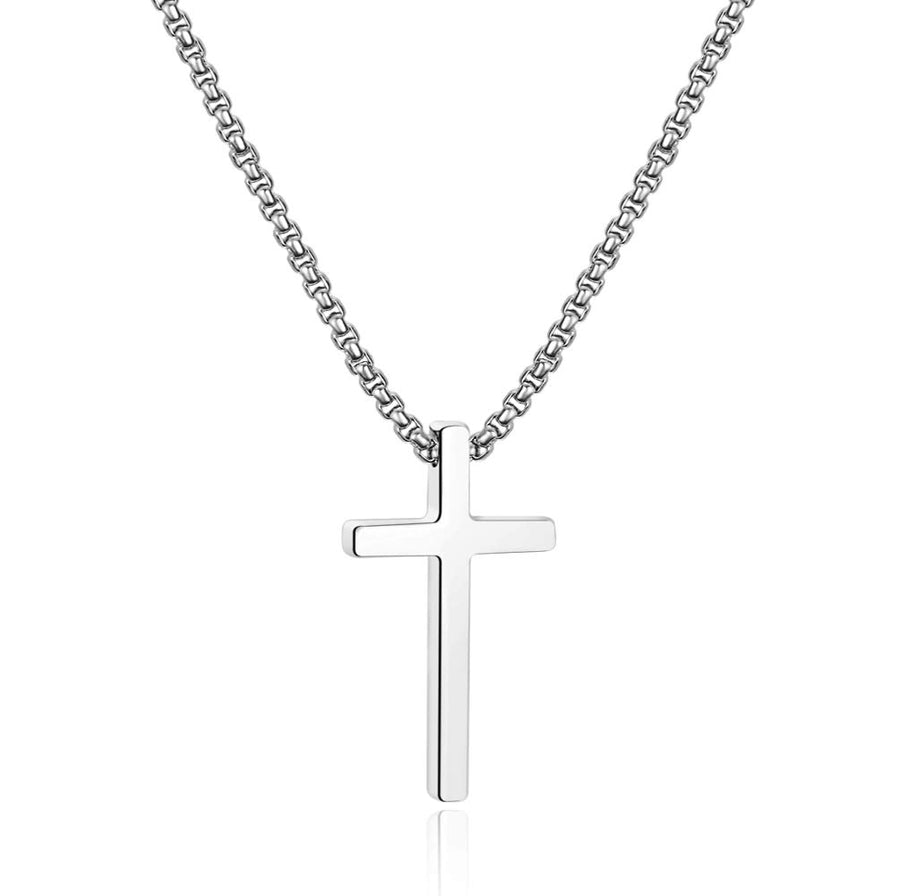 Silver Cross Necklace for Women, Gold Plated Cross Chain Stainless Steel Cross Pendant for Women Teenage Girls 20 Inch Cross Necklace for Men Gifts