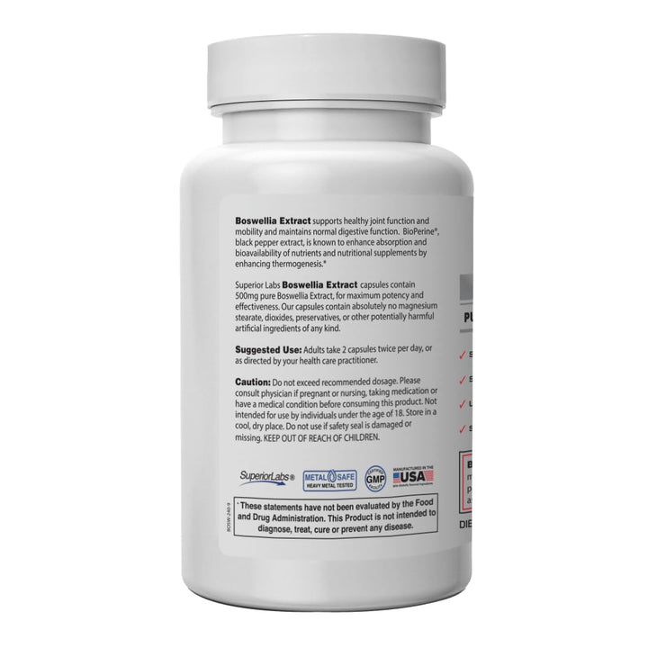 Boswellia Extract - Pure Non GMO Boswellic 65% Acids. Superior Absorption Zero Synthetic Additives - Powerful Formula Joint, Knees, HIPS, Immune, 500mg SVG, 240 Veg Capsules