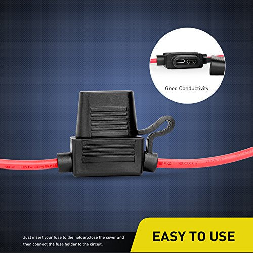 10 Pack NI-FH01 Inline Holder 14AWG Wiring Harness ATC/ATO 30AMP Blade Automotive Fuse Holder-10, 2 Years Warranty