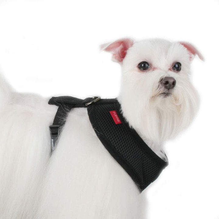 Soft Dog Harness No Choke Over-The-Head Triple Layered Breathable Mesh Adjustable Chest Belt and Quick-Release Buckle, Black, Medium