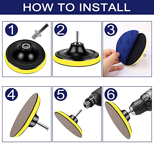 20PCS Water Grit Sandpaper 3000/4000/5000/7000/10000 and 5-inch Backing Pad Set, Wet Dry Electric Hook &Loop Sanding Disc with Pad, Grinding Abrasive Paper and Orbital Sander Polisher