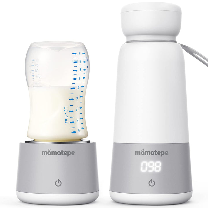 Mamatepe 2-in-1 Portable Bottle Warmer for Travel, Baby Milk Warmer on The go, Baby Brew Bottle Warmer for Breastmilk, Formula, Water, USB Rechargeable 4 Temperature Setting (Not Include Adapters)