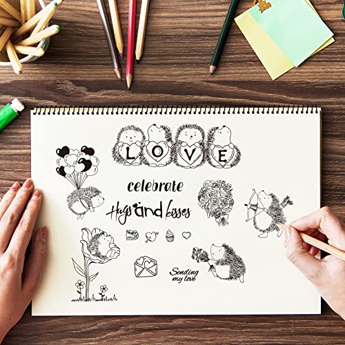Hedgehog and Rose Silicone Clear Stamps Love Transparent Stamps Valentine's Day Clear Stamps for Birthday Valentine's Day Cards Making DIY Scrapbooking Photo Album Decoration Paper Craft