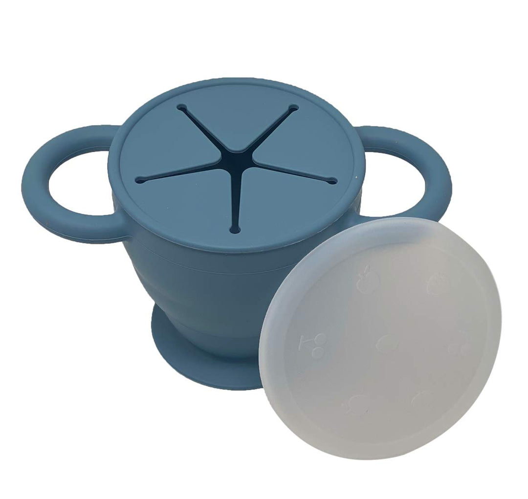 KidsCo | Snack Attack II Snack Cup | Collapsible Silicone Snack Container | Toddler and Baby Snack Catcher Lid (Blue Steel)