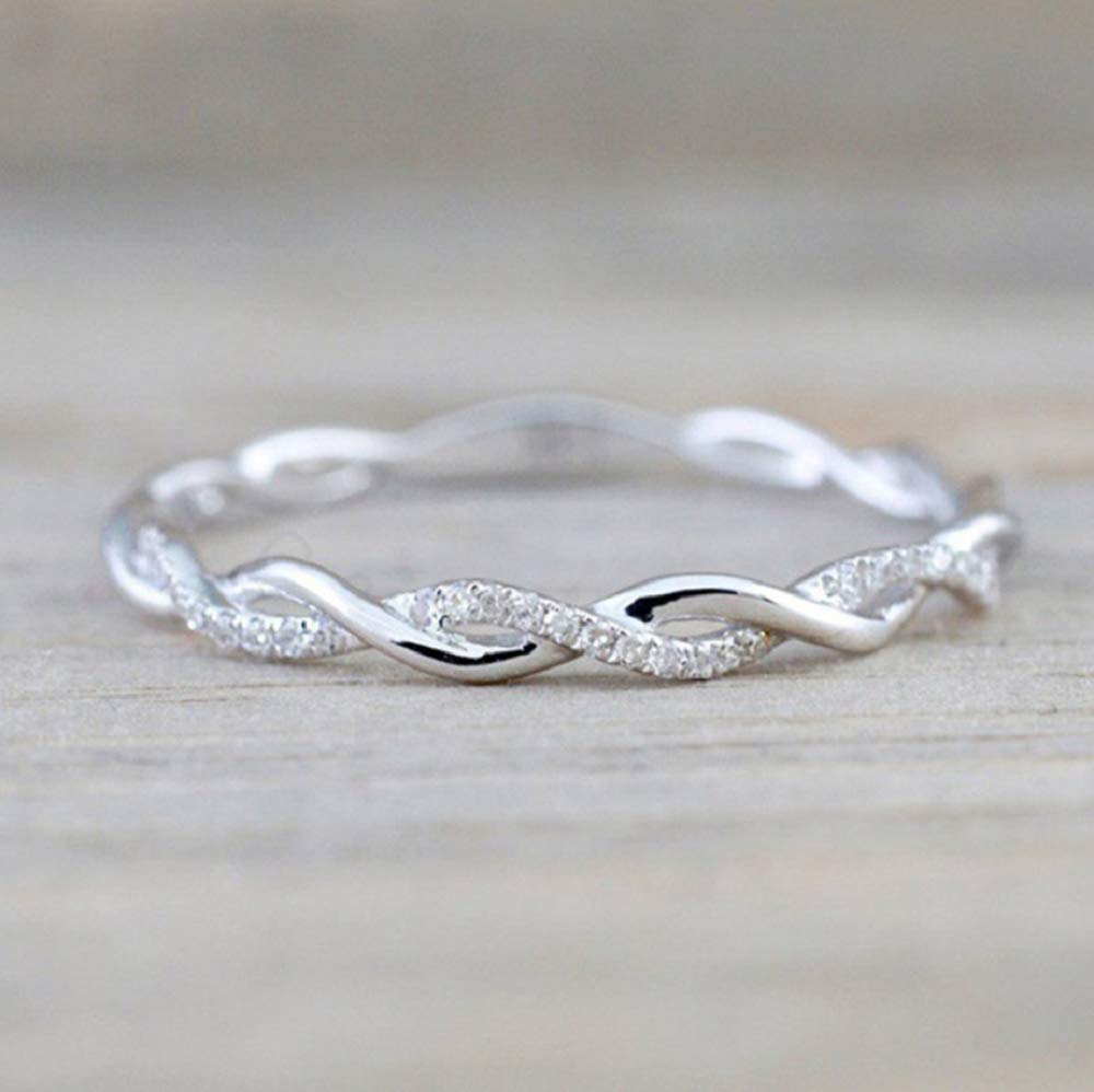 Yuren Twist Ring for Women Fashion 925 Sterling Silver Stack Twisted Ring Cubic Zirconia Diamond Ring Wedding Party Women Jewelry Size 6-10 (Size 9)