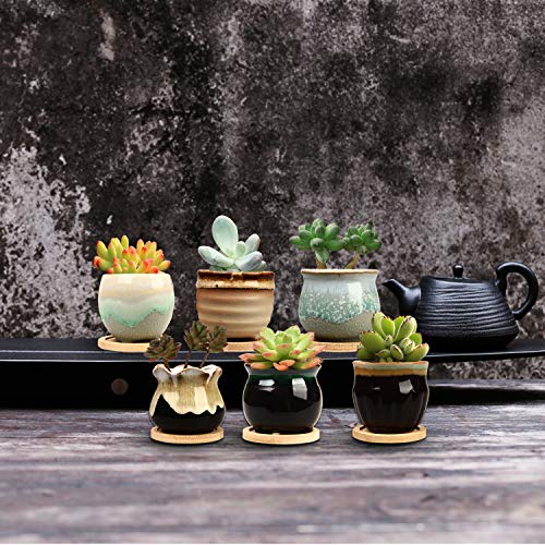 2.5 Inch Succulent Pot with Drainage,Planting/Flower Pots,Small Planter for Mini Plant Ceramic Flowing Glaze Base Serial Set with Holes