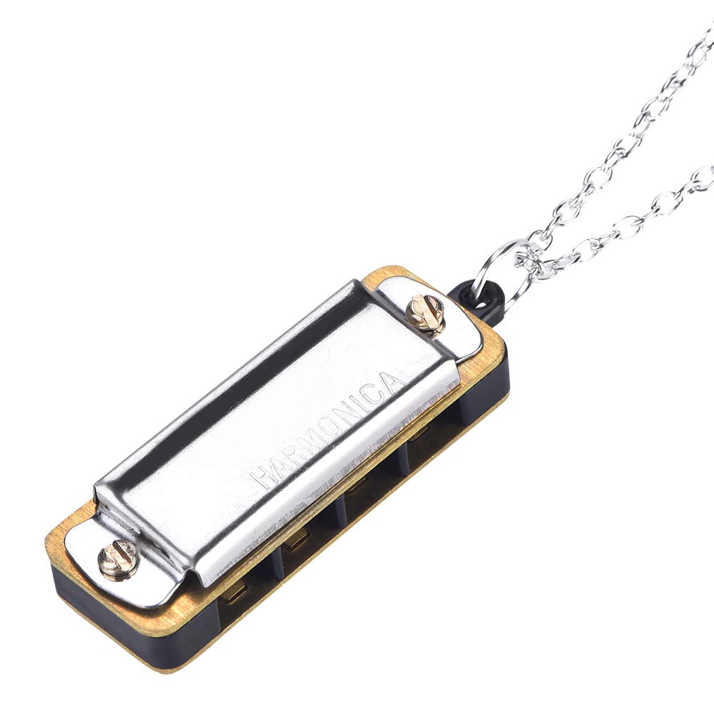Harmonica Necklace, Portable Mini Harmonica Musical Necklace Toy Working Musical Instrument(Silver) Keychain Harmonica Harmonica Necklace Harmonica Necklace